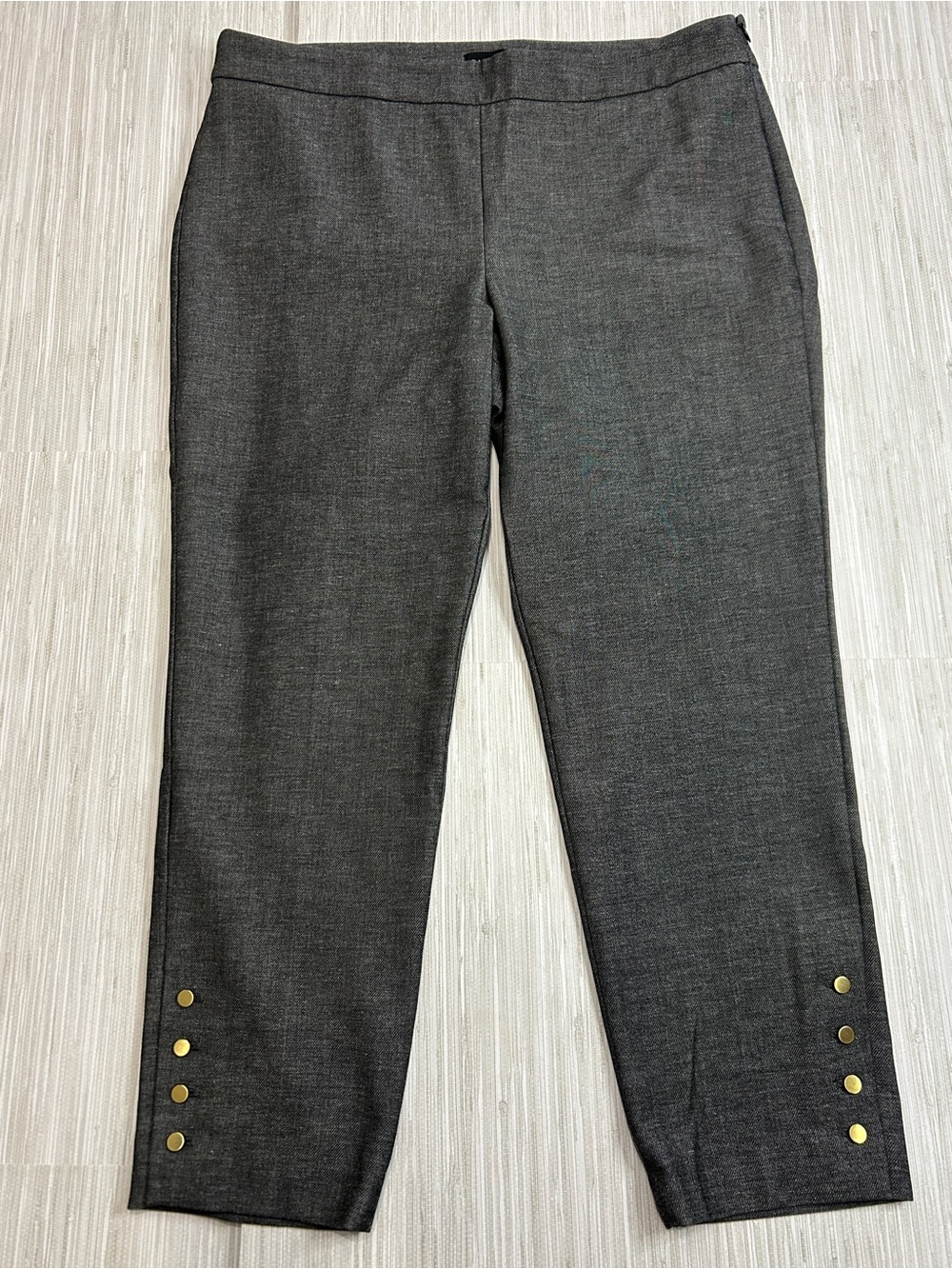 Talbots Chatham Ankle Pants Size 16P Gray Side Zip Petite Gold Button Hem Detail